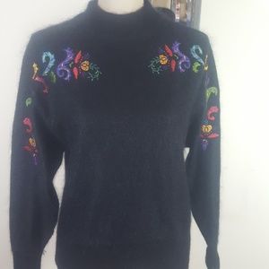Hauber Mohair knitted Black embroidered sweater  8